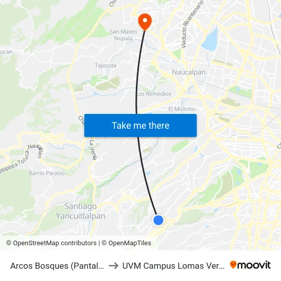 Arcos Bosques (Pantalón) to UVM Campus Lomas Verdes map