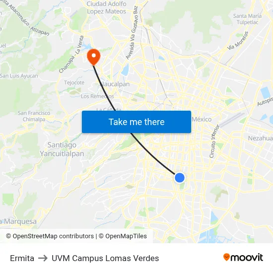Ermita to UVM Campus Lomas Verdes map