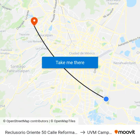 Reclusorio Oriente 50 Calle Reforma Año de Juárez Iztapalapa Cdmx 09780 México to UVM Campus Lomas Verdes map
