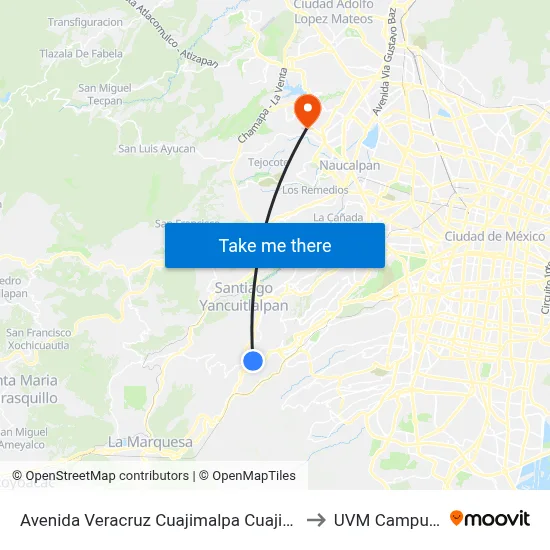 Avenida Veracruz Cuajimalpa Cuajimalpa de Morelos Cdmx 05000 México to UVM Campus Lomas Verdes map