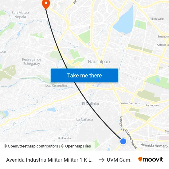 Avenida Industria Militar Militar 1 K Lomas de Sotelo Miguel Hidalgo Cdmx 11200 México to UVM Campus Lomas Verdes map