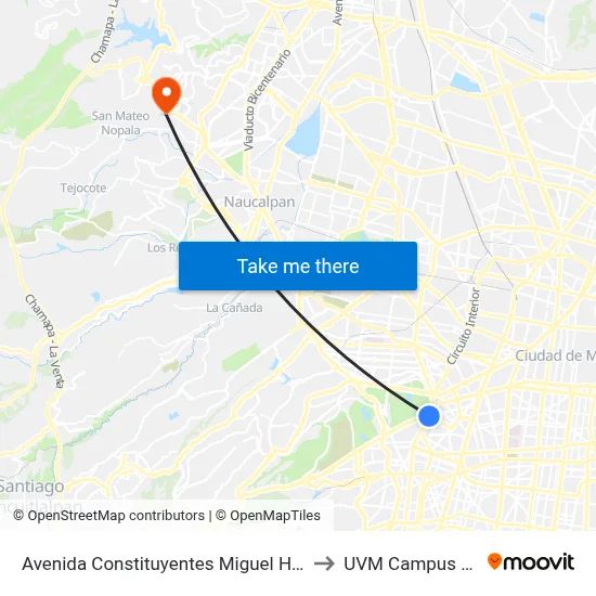 Avenida Constituyentes Miguel Hidalgo Cdmx 06140 México to UVM Campus Lomas Verdes map