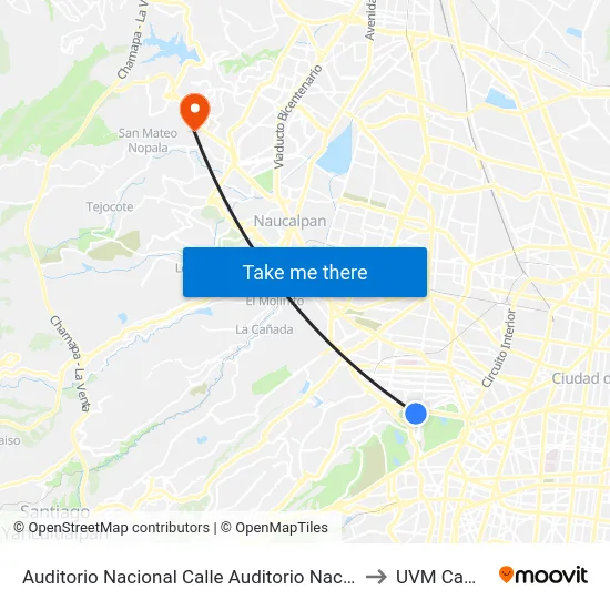 Auditorio Nacional Calle Auditorio Nacional Polanco Chapultepec Miguel Hidalgo Cdmx 11560 México to UVM Campus Lomas Verdes map