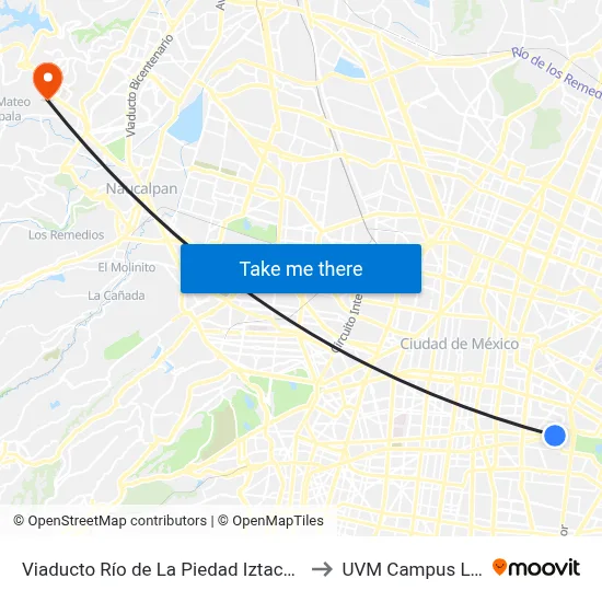 Viaducto Río de La Piedad Iztacalco Cdmx 08400 México to UVM Campus Lomas Verdes map