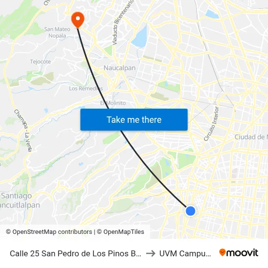 Calle 25 San Pedro de Los Pinos Benito Juárez Cdmx 03800 México to UVM Campus Lomas Verdes map