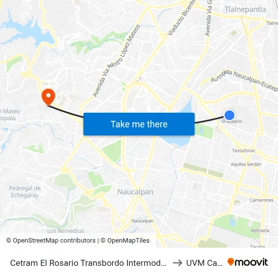Cetram El Rosario Transbordo Intermodal Metro El Rosario El Rosario Croc VI Oyameles Azcapotzalco Cdmx 02100 México to UVM Campus Lomas Verdes map