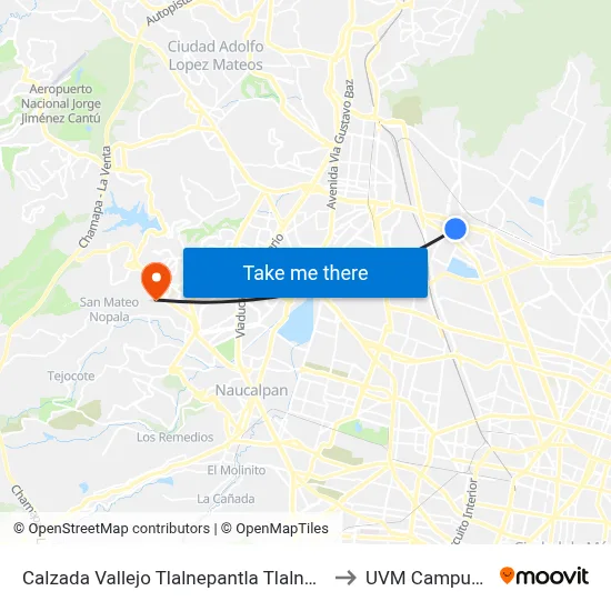 Calzada Vallejo Tlalnepantla Tlalnepantla de Baz Cdmx 07650 México to UVM Campus Lomas Verdes map