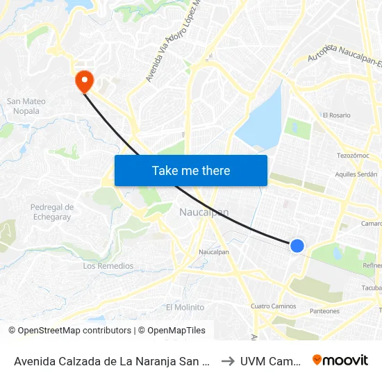 Avenida Calzada de La Naranja San Miguel Amantla Azcapotzalco Cdmx 02700 México to UVM Campus Lomas Verdes map
