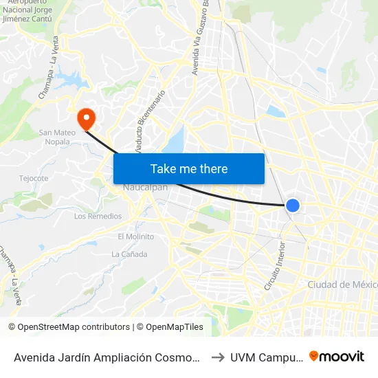 Avenida Jardín Ampliación Cosmopolita Azcapotzalco Cdmx 02920 México to UVM Campus Lomas Verdes map