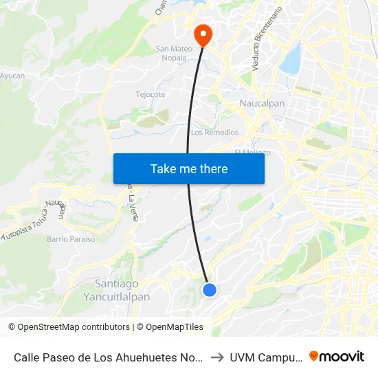 Calle Paseo de Los Ahuehuetes Norte Miguel Hidalgo Cdmx 05129 México to UVM Campus Lomas Verdes map