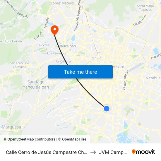 Calle Cerro de Jesús Campestre Churubusco Coyoacán Cdmx 04200 México to UVM Campus Lomas Verdes map