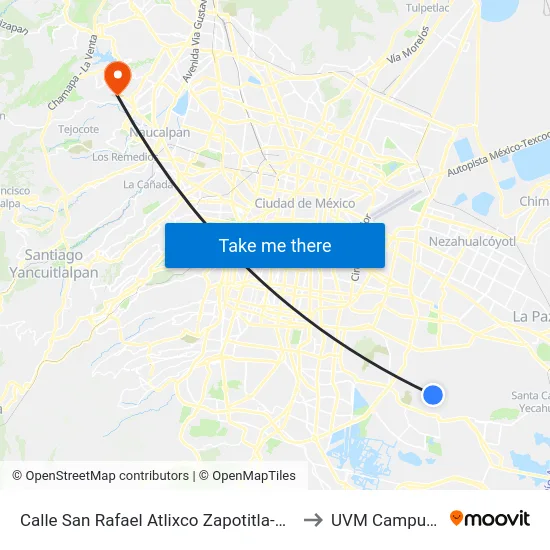 Calle San Rafael Atlixco Zapotitla-Tláhuac Tláhuac Cdmx 13310 México to UVM Campus Lomas Verdes map