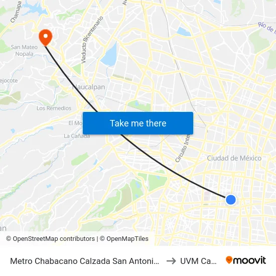 Metro Chabacano Calzada San Antonio Abad Algarín Ciudad de México Cuauhtémoc Cdmx 06880 México to UVM Campus Lomas Verdes map