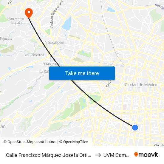 Calle Francisco Márquez Josefa Ortiz de Domínguez Benito Juárez Cdmx 03430 México to UVM Campus Lomas Verdes map