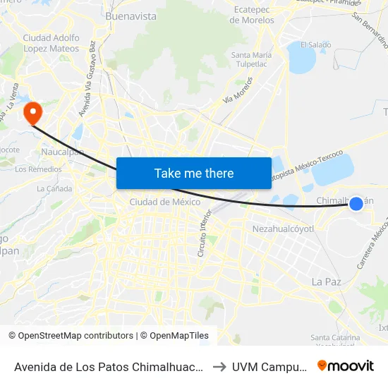 Avenida de Los Patos Chimalhuacán Estado de México 56335 México to UVM Campus Lomas Verdes map