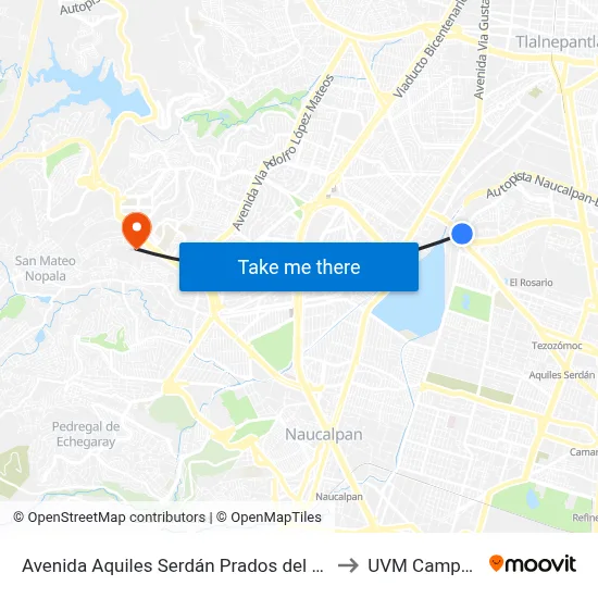 Avenida Aquiles Serdán Prados del Rosario Azcapotzalco Cdmx 02410 México to UVM Campus Lomas Verdes map