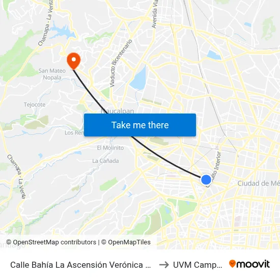 Calle Bahía La Ascensión Verónica Anzures Miguel Hidalgo Cdmx 11300 México to UVM Campus Lomas Verdes map