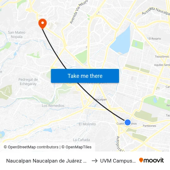 Naucalpan Naucalpan de Juárez Estado de México 11230 México to UVM Campus Lomas Verdes map