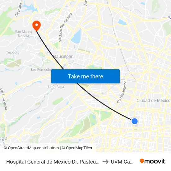 Hospital General de México Dr. Pasteur Doctores Ciudad de México Cuauhtémoc Cdmx 06720 México to UVM Campus Lomas Verdes map