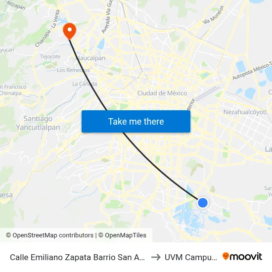 Calle Emiliano Zapata Barrio San Antonio Iztapalapa Cdmx 09900 México to UVM Campus Lomas Verdes map