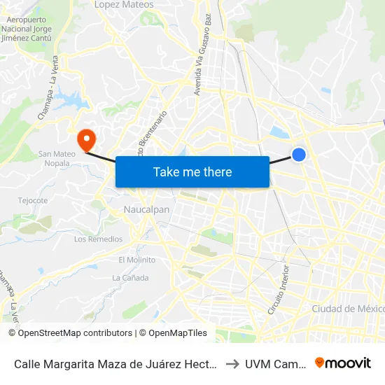 Calle Margarita Maza de Juárez Hectómetro Vallejo Gustavo A. Madero Cdmx 07710 México to UVM Campus Lomas Verdes map