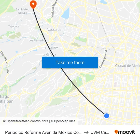 Periodico Reforma Avenida México Coyoacán Santa Cruz Atoyac Benito Juárez Cdmx 03320 México to UVM Campus Lomas Verdes map