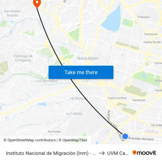 Instituto Nacional de Migración (Inm) - Homero Avenida Homero Los Morales Miguel Hidalgo Cdmx 11510 México to UVM Campus Lomas Verdes map