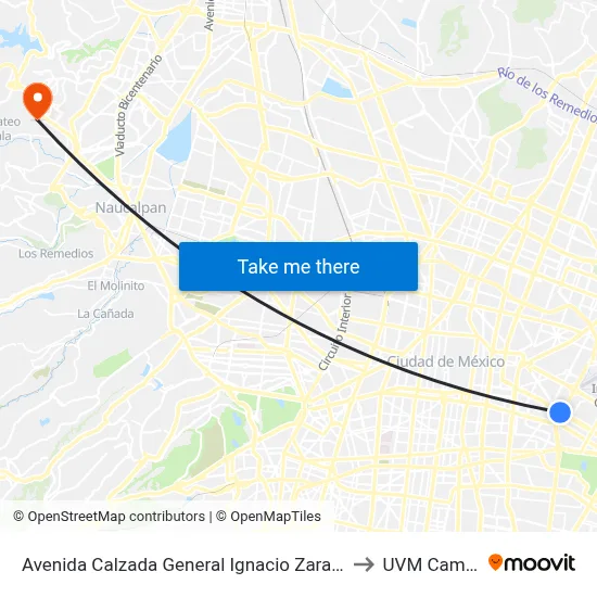 Avenida Calzada General Ignacio Zaragoza 7 de Julio Venustiano Carranza Cdmx 15390 México to UVM Campus Lomas Verdes map