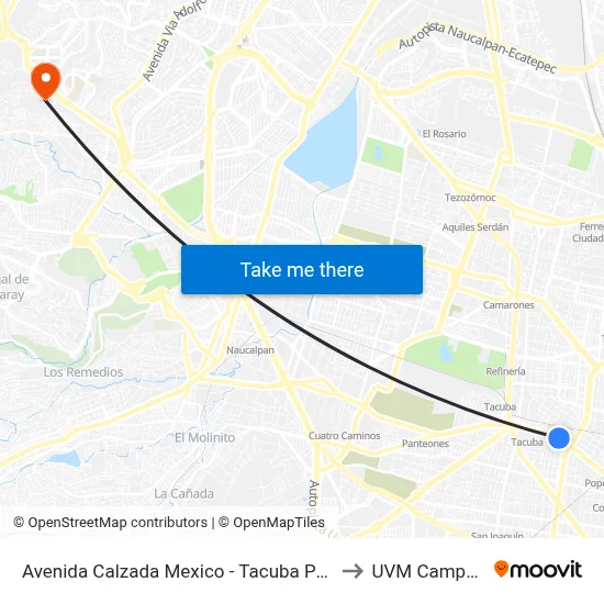 Avenida Calzada Mexico - Tacuba Popotla Miguel Hidalgo Cdmx 11400 México to UVM Campus Lomas Verdes map