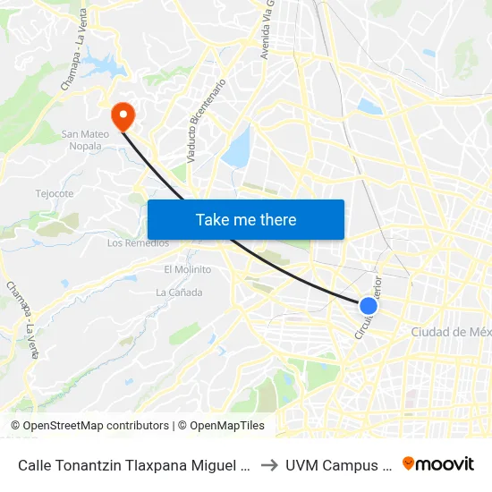 Calle Tonantzin Tlaxpana Miguel Hidalgo Cdmx 11370 México to UVM Campus Lomas Verdes map