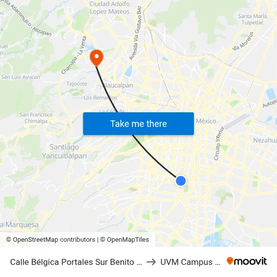 Calle Bélgica Portales Sur Benito Juárez Cdmx 03300 México to UVM Campus Lomas Verdes map