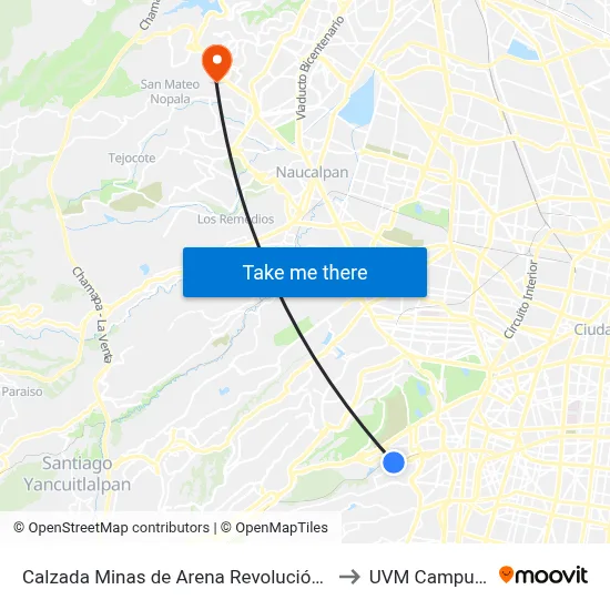 Calzada Minas de Arena Revolución Álvaro Obregón Cdmx 01120 México to UVM Campus Lomas Verdes map