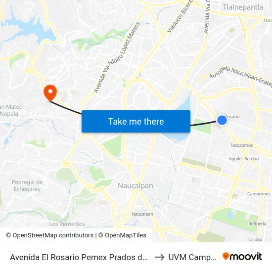 Avenida El Rosario Pemex Prados del Rosario Azcapotzalco Cdmx 02419 México to UVM Campus Lomas Verdes map