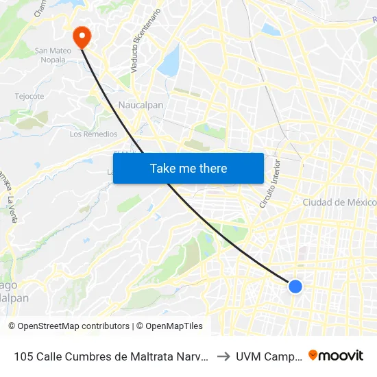 105 Calle Cumbres de Maltrata Narvarte Poniente Benito Juárez Cdmx 03020 México to UVM Campus Lomas Verdes map
