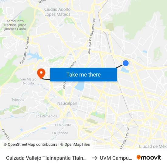 Calzada Vallejo Tlalnepantla Tlalnepantla de Baz Cdmx 07650 México to UVM Campus Lomas Verdes map