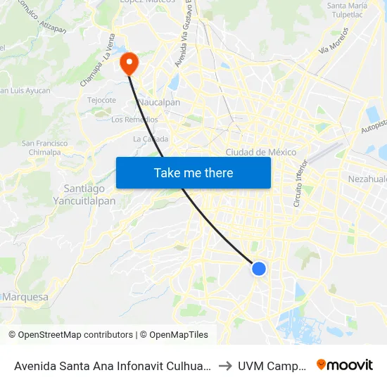 Avenida Santa Ana Infonavit Culhuacán Zona 3 Coyoacán Cdmx 04480 México to UVM Campus Lomas Verdes map