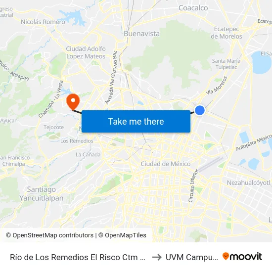 Río de Los Remedios El Risco Ctm Gustavo A. Madero Cdmx 07090 México to UVM Campus Lomas Verdes map