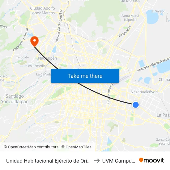 Unidad Habitacional Ejército de Oriente Iztapalapa Cdmx 09230 México to UVM Campus Lomas Verdes map