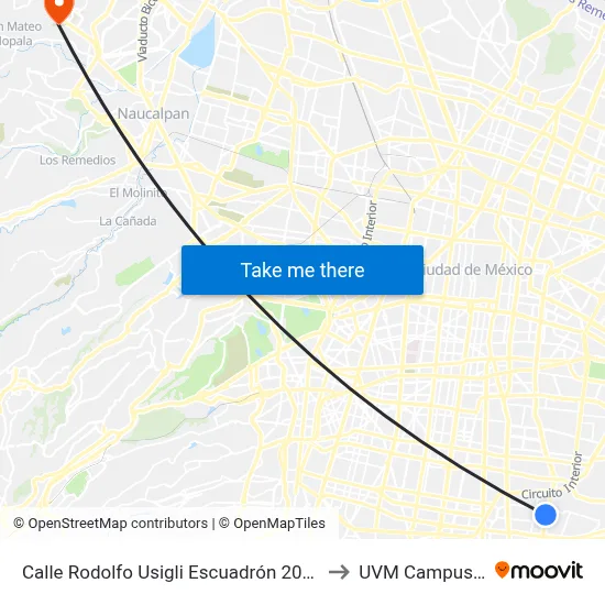 Calle Rodolfo Usigli Escuadrón 201 Iztapalapa Cdmx 09060 México to UVM Campus Lomas Verdes map