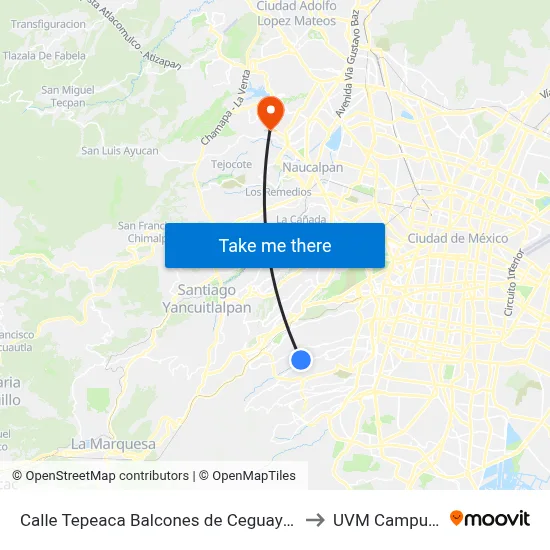 Calle Tepeaca Balcones de Ceguayo Álvaro Obregón Cdmx 01540 México to UVM Campus Lomas Verdes map