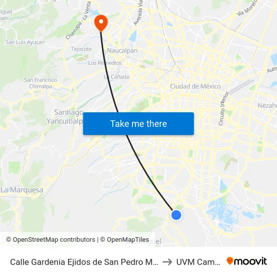 Calle Gardenia Ejidos de San Pedro Mártir Pedregal de Tepepan Tlalpan Cdmx 14640 México to UVM Campus Lomas Verdes map