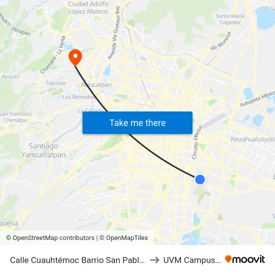 Calle Cuauhtémoc Barrio San Pablo Iztapalapa Cdmx 09000 México to UVM Campus Lomas Verdes map