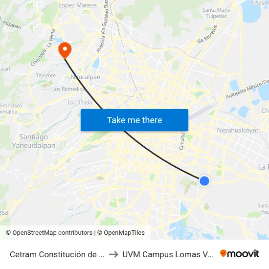 Cetram Constitución de 1917 to UVM Campus Lomas Verdes map
