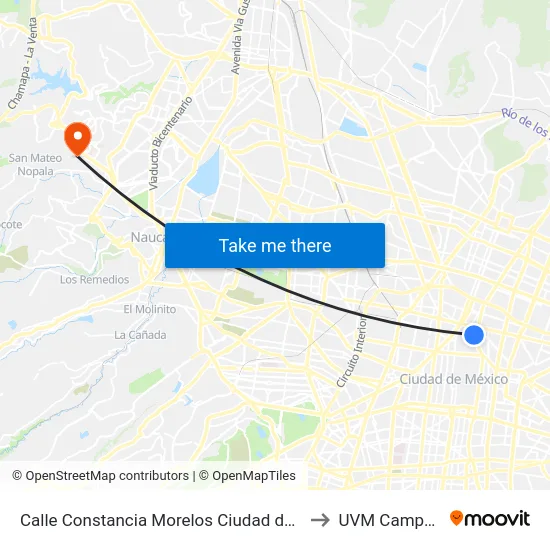 Calle Constancia Morelos Ciudad de México Cuauhtémoc Cdmx 06200 México to UVM Campus Lomas Verdes map