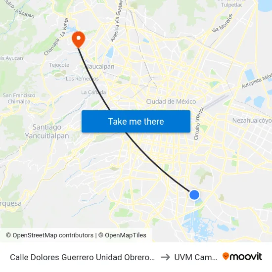 Calle Dolores Guerrero Unidad Obrero Ctm Culhuacán Sección 8 Coyoacán Cdmx 04909 México to UVM Campus Lomas Verdes map