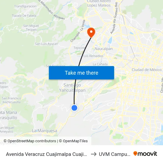 Avenida Veracruz Cuajimalpa Cuajimalpa de Morelos Cdmx 05000 México to UVM Campus Lomas Verdes map