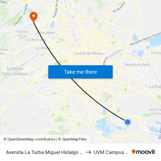 Avenida La Turba Miguel Hidalgo Tláhuac Cdmx 13200 México to UVM Campus Lomas Verdes map