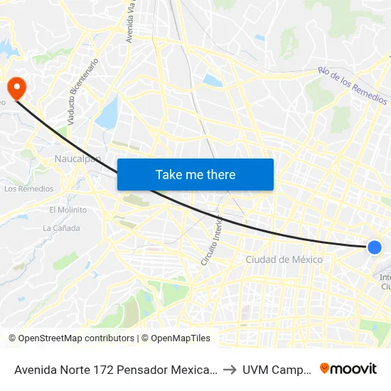 Avenida Norte 172 Pensador Mexicano Venustiano Carranza Cdmx 15410 México to UVM Campus Lomas Verdes map