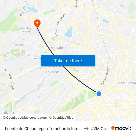 Fuente de Chapultepec Transbordo Intermodal Metro Chapultepec Nueva Anzures Miguel Hidalgo Cdmx 11590 México to UVM Campus Lomas Verdes map