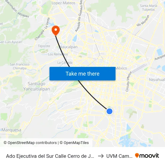 Ado Ejecutiva del Sur Calle Cerro de Jesús Campestre Churubusco Coyoacán Cdmx 04200 México to UVM Campus Lomas Verdes map
